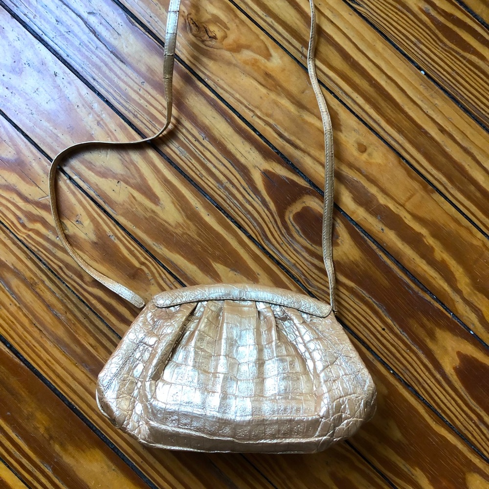 Nancy Gonzalez gold alligator clutch handbag